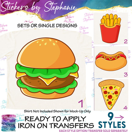 (s02-123) Fast Foot Hamburger French Fries Graphic Iron-On Transfer
