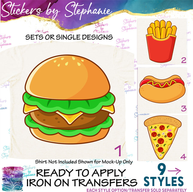 (s02-123) Fast Foot Hamburger French Fries Graphic Iron-On Transfer
