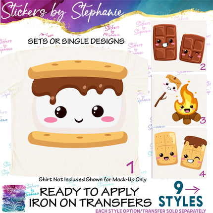 (s02-124) Kawaii Smores Marshmallow Graphic Iron-On Transfer