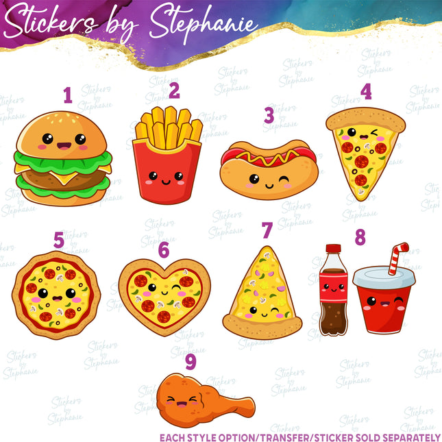 (s02-125) Kawaii Fast Food Hamburger Pizza Graphic Iron-On Transfer