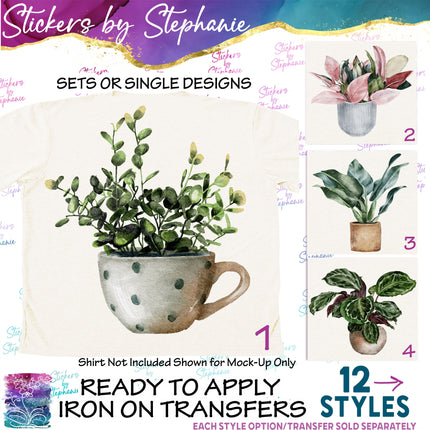 (s02-126) Plants Houseplants Watercolor Graphic Iron-On Transfer or Sticker