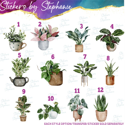 (s02-126) Plants Houseplants Watercolor Graphic Iron-On Transfer or Sticker