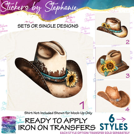 (s02-127) Cowboy Hat Graphic Iron-On Transfer or Sticker