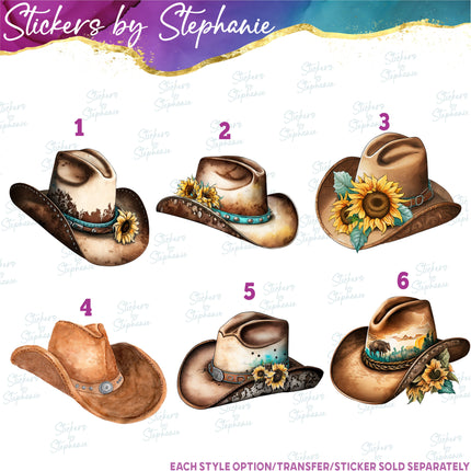 (s02-127) Cowboy Hat Graphic Iron-On Transfer or Sticker