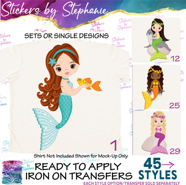 (s02-128) Colorful Mermaid Illustrated Graphic Iron-On Transfer