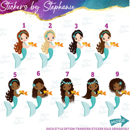 (s02-128) Colorful Mermaid Illustrated Graphic Iron-On Transfer