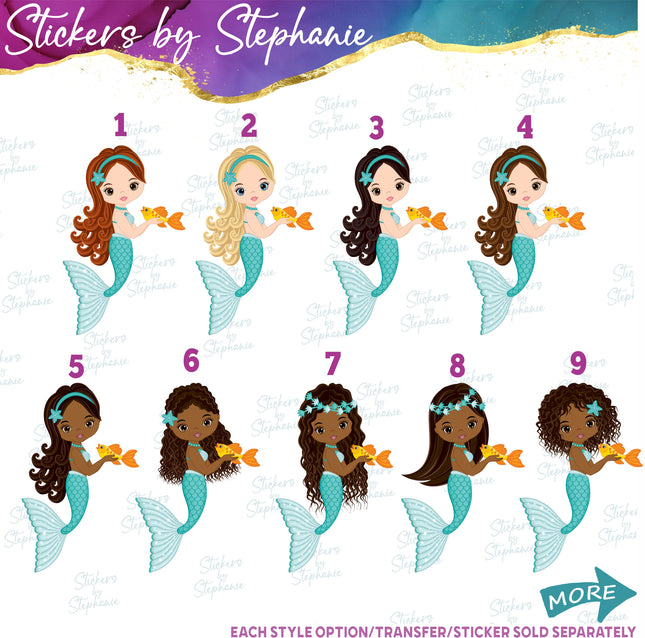 (s02-128) Colorful Mermaid Illustrated Graphic Iron-On Transfer