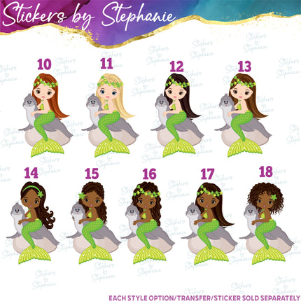 (s02-128) Colorful Mermaid Illustrated Graphic Iron-On Transfer