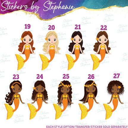 (s02-128) Colorful Mermaid Illustrated Graphic Iron-On Transfer