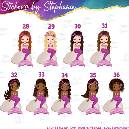 (s02-128) Colorful Mermaid Illustrated Graphic Iron-On Transfer