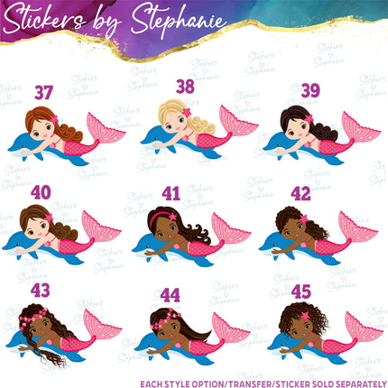(s02-128) Colorful Mermaid Illustrated Graphic Iron-On Transfer