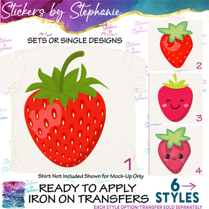 (s02-129) Strawberry Strawberries Illustrated Graphic Iron-On Transfer or Sticker