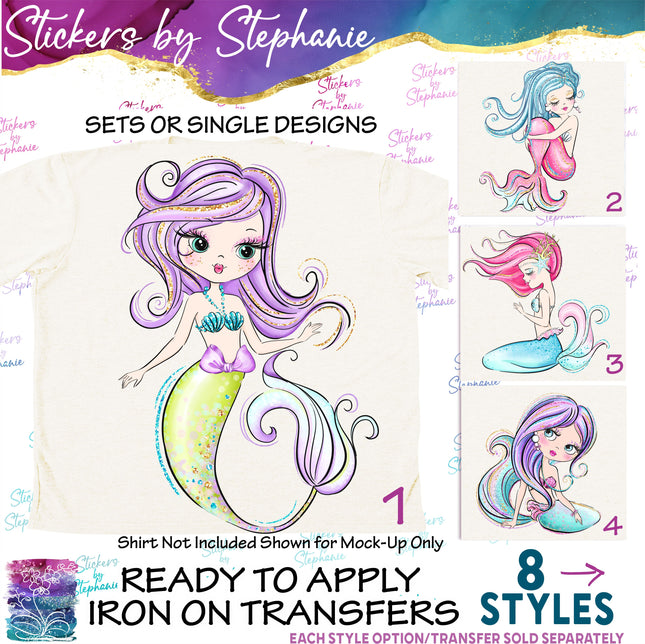 (s02-013) Mermaid Illustrated Graphic Iron-On Transfer
