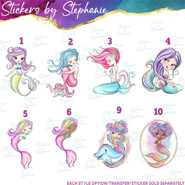 (s02-013) Mermaid Illustrated Graphic Iron-On Transfer