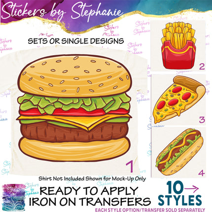 (s02-132) Fast Food Hamburger Pizze French Fries Graphic Iron-On Transfer