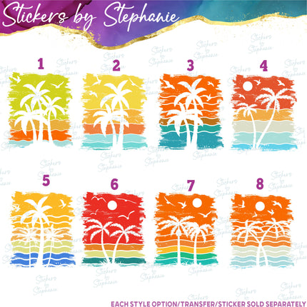 (s02-134) Retro Sunset Palm Trees Graphic Iron-On Transfer
