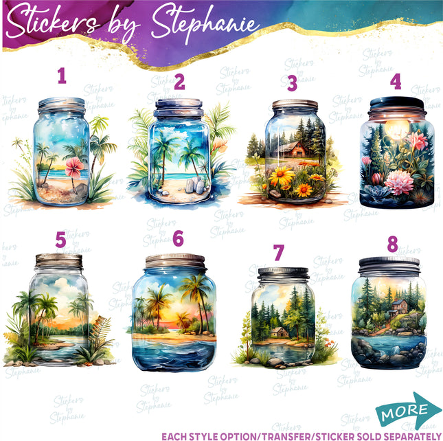 (s02-137) Summer Landscape Mason Jar Graphic Iron-On Transfer or Sticker