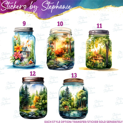 (s02-137) Summer Landscape Mason Jar Graphic Iron-On Transfer or Sticker