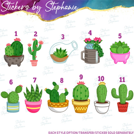 (s02-138) Cactus Succulents Illustrated Graphic Iron-On Transfer or Sticker