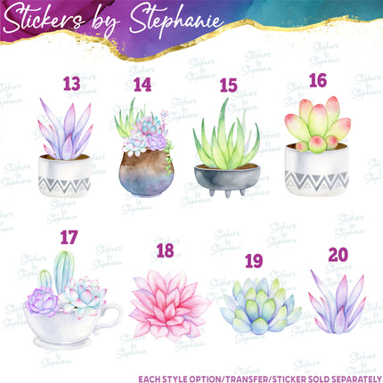 (s02-139) Succulents Cactus Flowers Watercolor Graphic Iron-On Transfer or Sticker