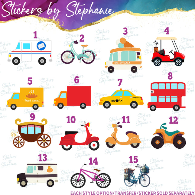 (s02-143) Mail Truck Ice Cream Bicycle Delivery Graphic Iron-On Transfer