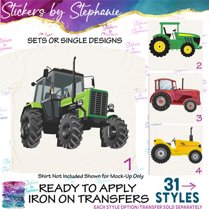 (s02-146) Farm Tractor Blue Green Red Yellow Graphic Iron-On Transfer or Sticker