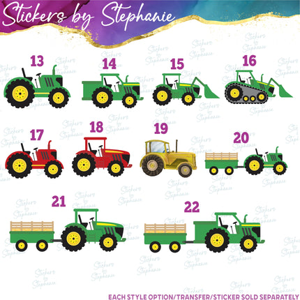 (s02-146) Farm Tractor Blue Green Red Yellow Graphic Iron-On Transfer or Sticker