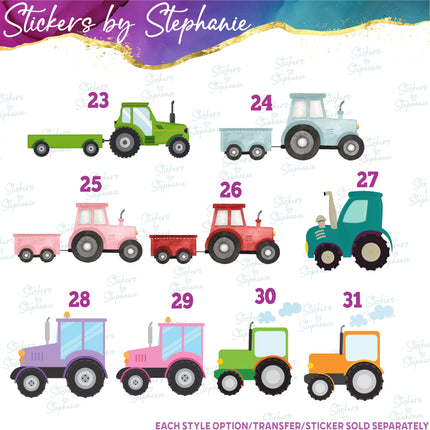 (s02-146) Farm Tractor Blue Green Red Yellow Graphic Iron-On Transfer or Sticker