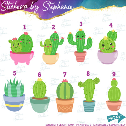 (s02-147) Kawaii Cactus Succulents Illustrated Graphic Iron-On Transfer or Sticker