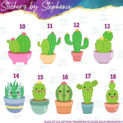 (s02-147) Kawaii Cactus Succulents Illustrated Graphic Iron-On Transfer or Sticker