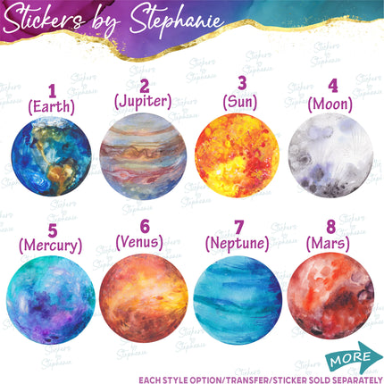 (s02-148) Watercolor Planets Sun Moon Earth Graphic Iron-On Transfer