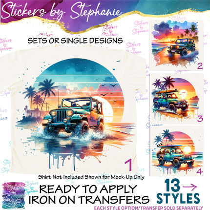 (s02-149) Jeep 4x4 Beach Graphic Iron-On Transfer or Sticker
