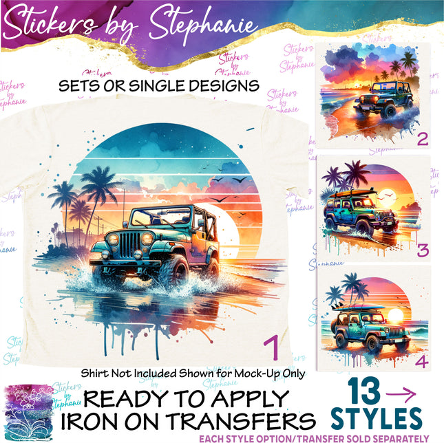 (s02-149) Jeep 4x4 Beach Graphic Iron-On Transfer or Sticker