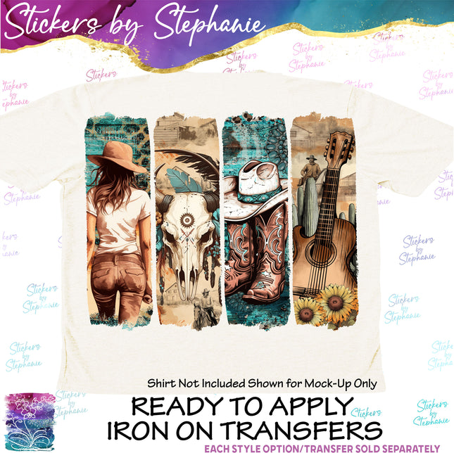 (s02-015) Country Western Brushstroke Graphic Iron-On Transfer or Sticker
