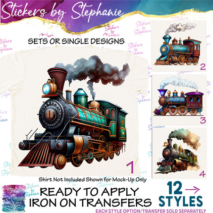 (s02-150) Vintage Steam Train Graphic Iron-On Transfer or Sticker