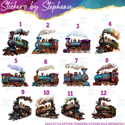 (s02-150) Vintage Steam Train Graphic Iron-On Transfer or Sticker