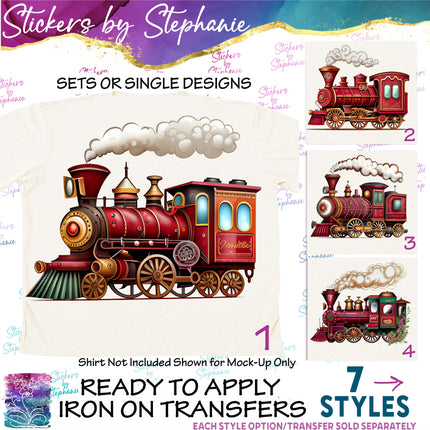 (s02-151) Red Vintage Steam Train Graphic Iron-On Transfer or Sticker