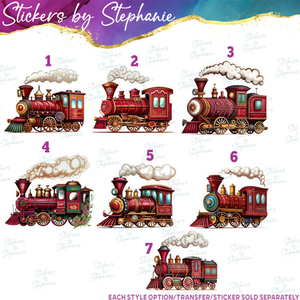(s02-151) Red Vintage Steam Train Graphic Iron-On Transfer or Sticker