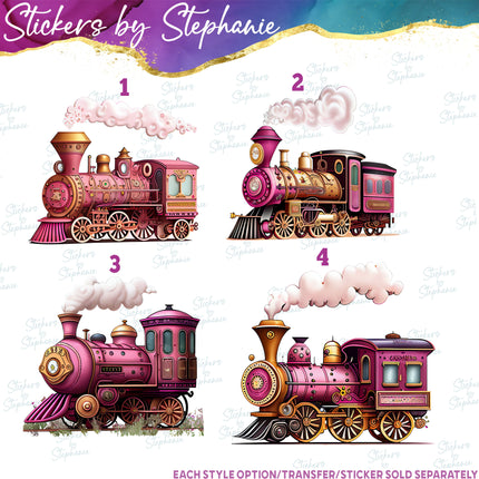 (s02-152) Pink Vintage Steam Train Graphic Iron-On Transfer or Sticker