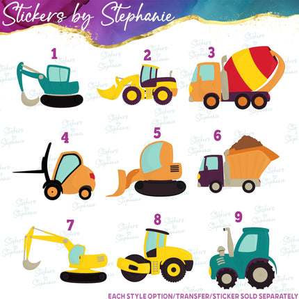 (s02-153) Retro Construction Vehicles Graphic Iron-On Transfer or Sticker