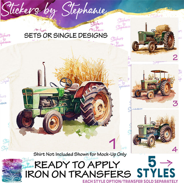 (s02-154) Farm Tractor Watercolor Graphic Iron-On Transfer or Sticker