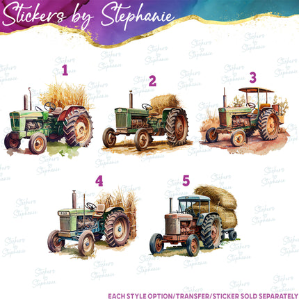 (s02-154) Farm Tractor Watercolor Graphic Iron-On Transfer or Sticker