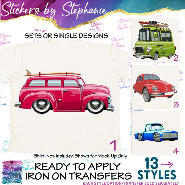 (s02-155) Cars Trucks Illustrated Graphic Iron-On Transfer