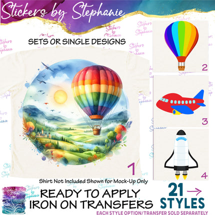 (s02-157) Hot Air Balloon Space Shuttle Plane Graphic Iron-On Transfer or Sticker