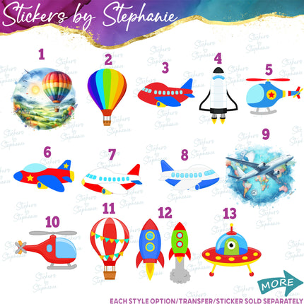 (s02-157) Hot Air Balloon Space Shuttle Plane Graphic Iron-On Transfer or Sticker