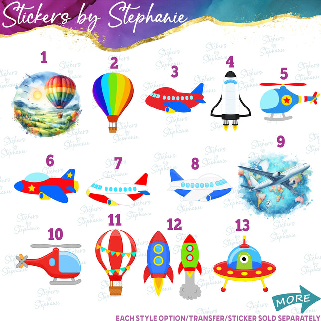 (s02-157) Hot Air Balloon Space Shuttle Air Plane Graphic Iron-On Transfer