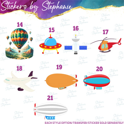 (s02-157) Hot Air Balloon Space Shuttle Plane Graphic Iron-On Transfer or Sticker