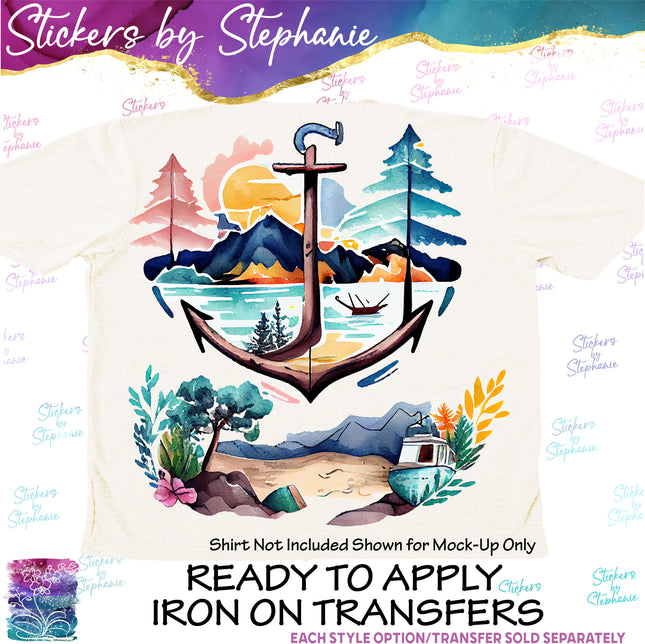 (s02-016) Anchor Lake Watercolor Graphic Iron-On Transfer or Sticker
