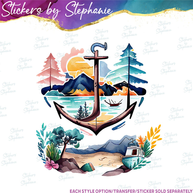 (s02-016) Anchor Lake Watercolor Graphic Iron-On Transfer or Sticker