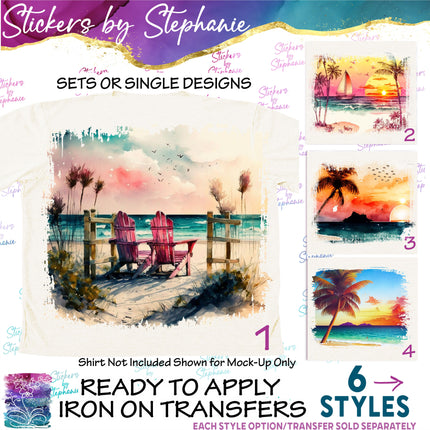 (s02-162) Beach Landscape Graphic Iron-On Transfer or Sticker